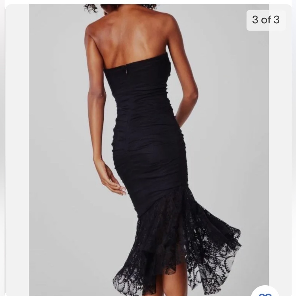Nicole Miller Strapless Black Lace flounce Size 2 - Picture 2 of 11